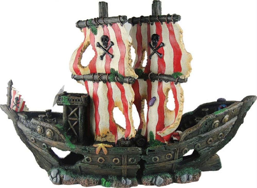 Sunken Pirate Ship With Red-white Sails