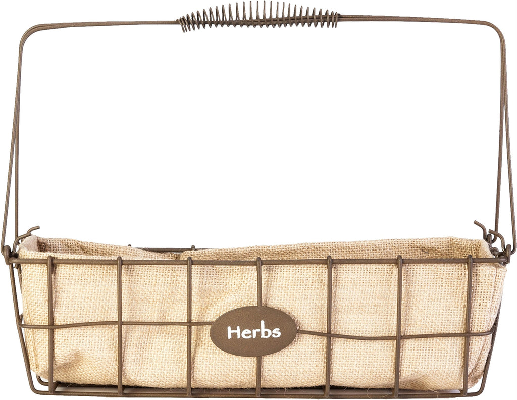 Rustic Narrow Herb Woven Wire Basket Burlap Liner